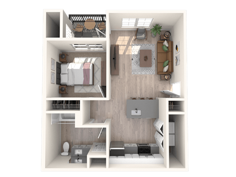 Floor plan for 1 bed, 1 bath, 672 sqft